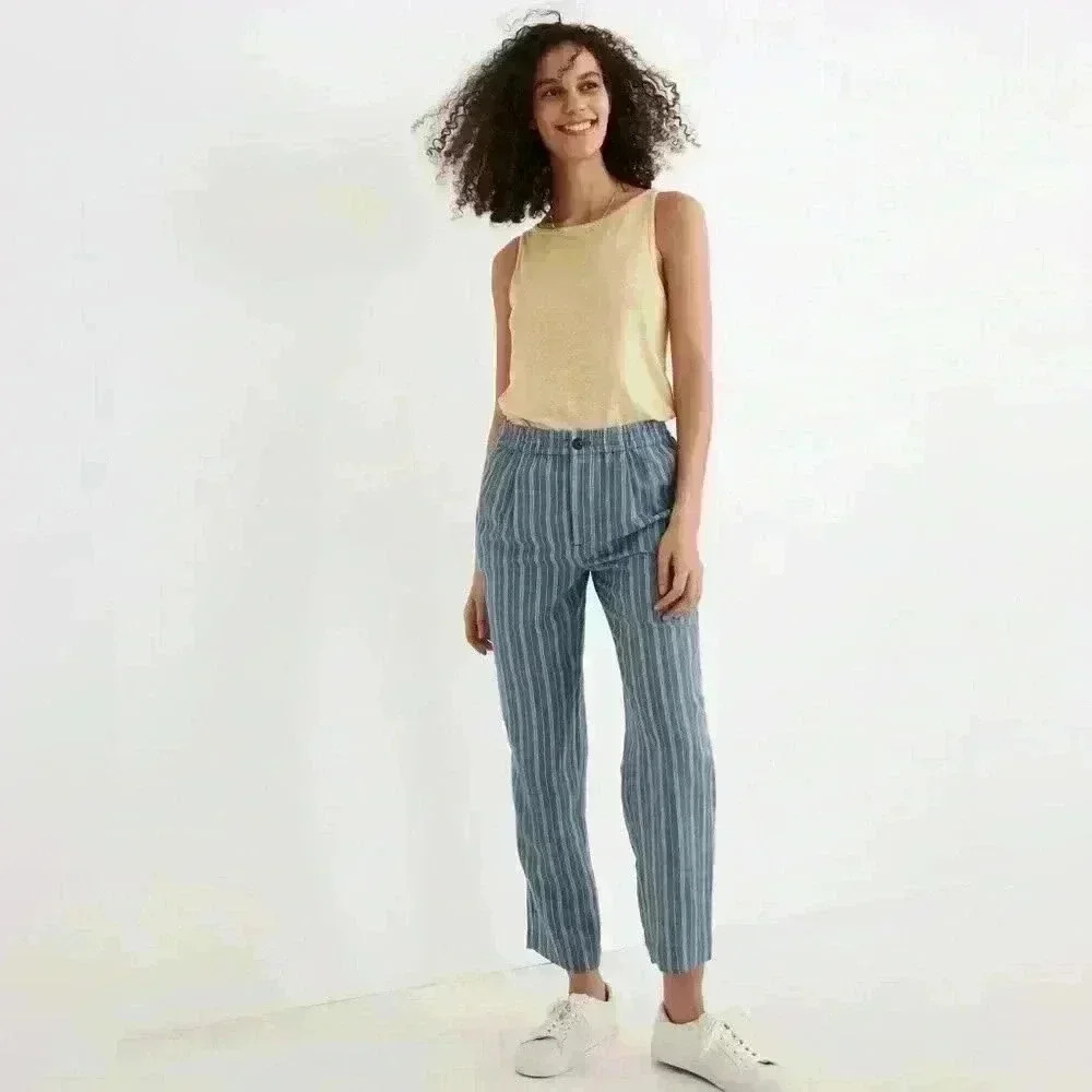 Madewell Linen-Blend Track Trousers in Stripe - Picture 1 of 5